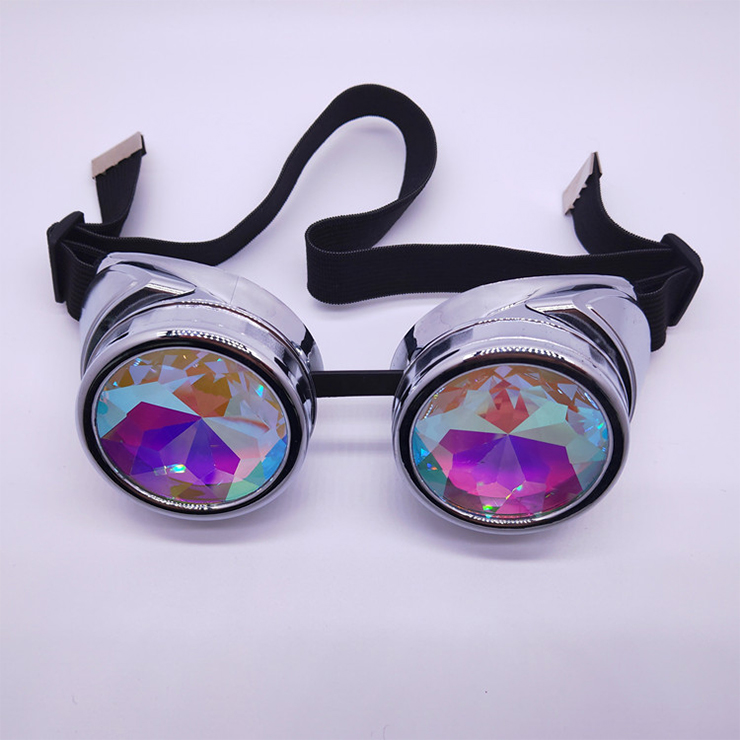 Steampunk Kaleidoscope Lens Bright-silver Removable Spectacle Cover Glasses Party Goggles MS19793