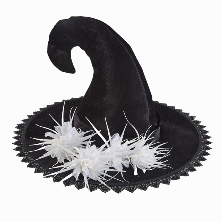 Black Lace Steampunk White Flower Wizard Cosplay Halloween Costume Hat J22799