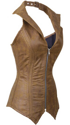 2pcs Vest Leather Corset, Steel bone Leather Corset Brown, Collar Vest Leather Corset, #N8880