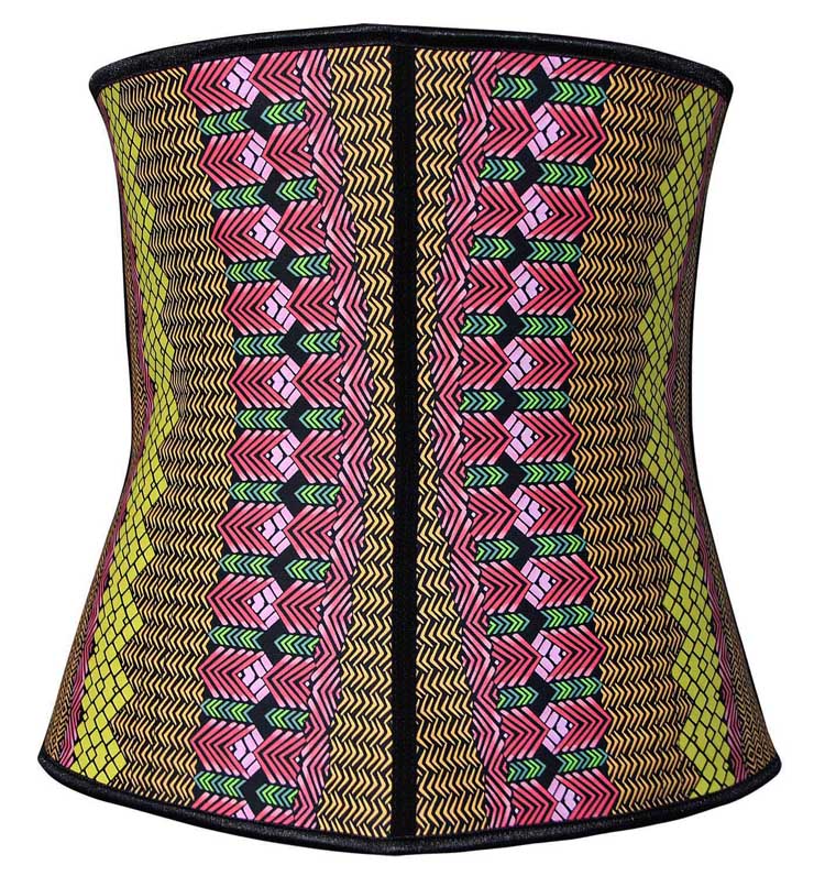 Colorful Steel Bone Underbust Corset, Latex Corset, Fashion Geometric Patterns Underbust Corset, Cheap Women