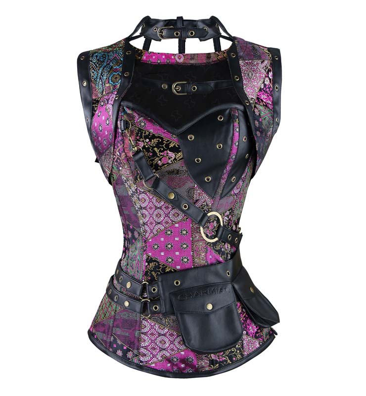 Steel Boned Steampunk Gothic Vintage Overbust Corset for Halloween N11199