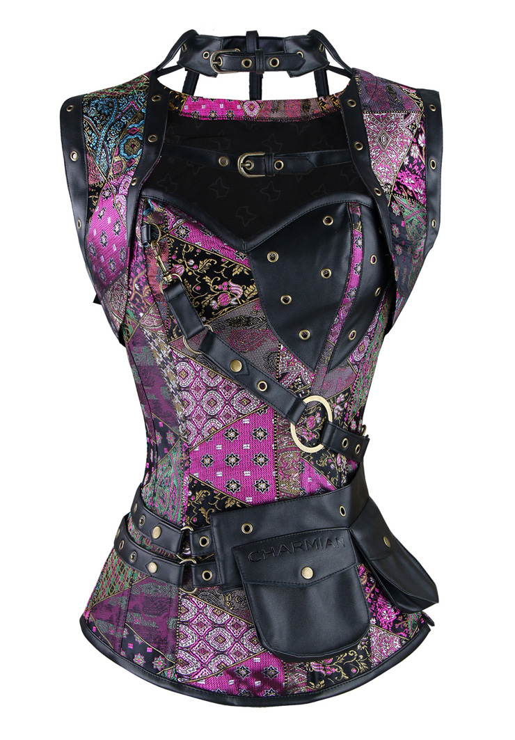 Gothic Steel Boned Corset for Women, SteamPunk Retro Overbust Corset, Steel Boned Corset bustier tops, Purple Overbust Corset Steampunk, Plus Size Corset, #N11199