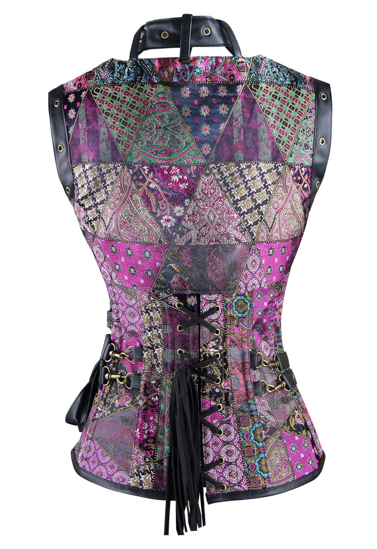 Gothic Steel Boned Corset for Women, SteamPunk Retro Overbust Corset, Steel Boned Corset bustier tops, Purple Overbust Corset Steampunk, Plus Size Corset, #N11199