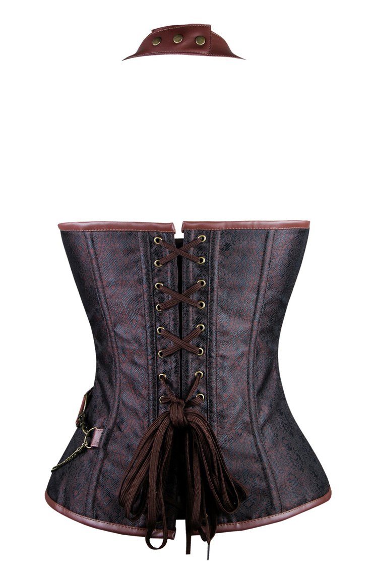 Cheap Steel Boned Corset, Vintage Brown Halter Corset, Women