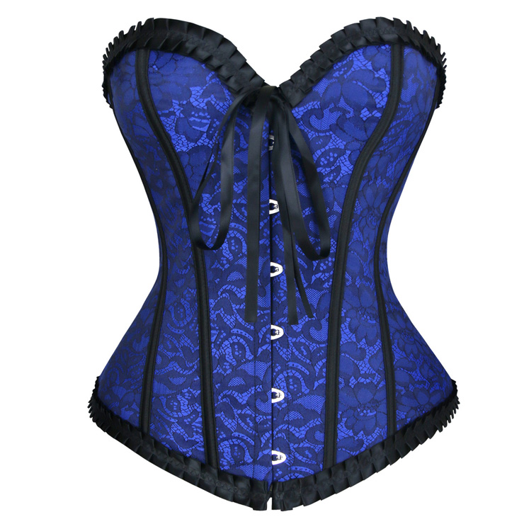 Sexy Royal Blue Floral Brocade Strapless Bustier Overbust Corset N18692