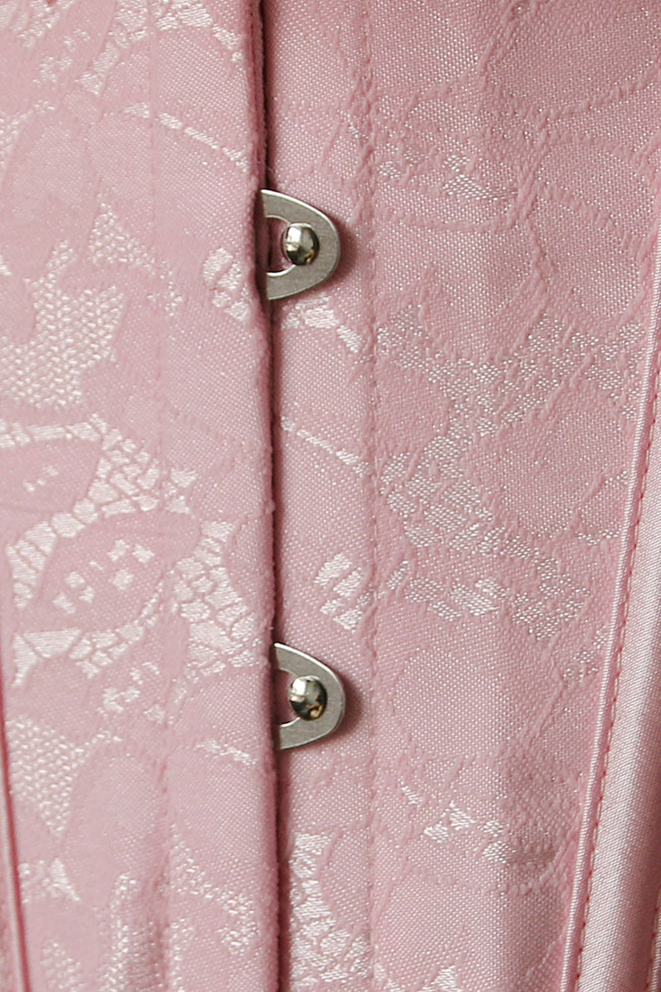 Strapless Pink Burlesque Corset, Pink Brocade Burlesque Corset with Ruffle Trim, Pink Corset, #M6528