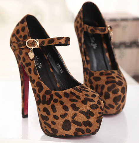 Suede Leopard Print Buckle High Heels SWS12127