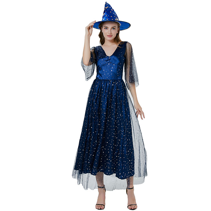 Sexy Blue Wide Straps Witch Costume, Sultry Sorceress Costume, Blue flannel Costume,#N22302