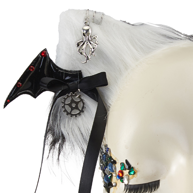 Lolita Headwear, Gothic Style Multi Headwear, Fashion Black Hair Ornament for Women, Vintage Hair Ornament, Casual Headwear, Gothic Lovely Lolita Lint Rabbit Ear Headwear, Halloween Hair Accessories, #J22973