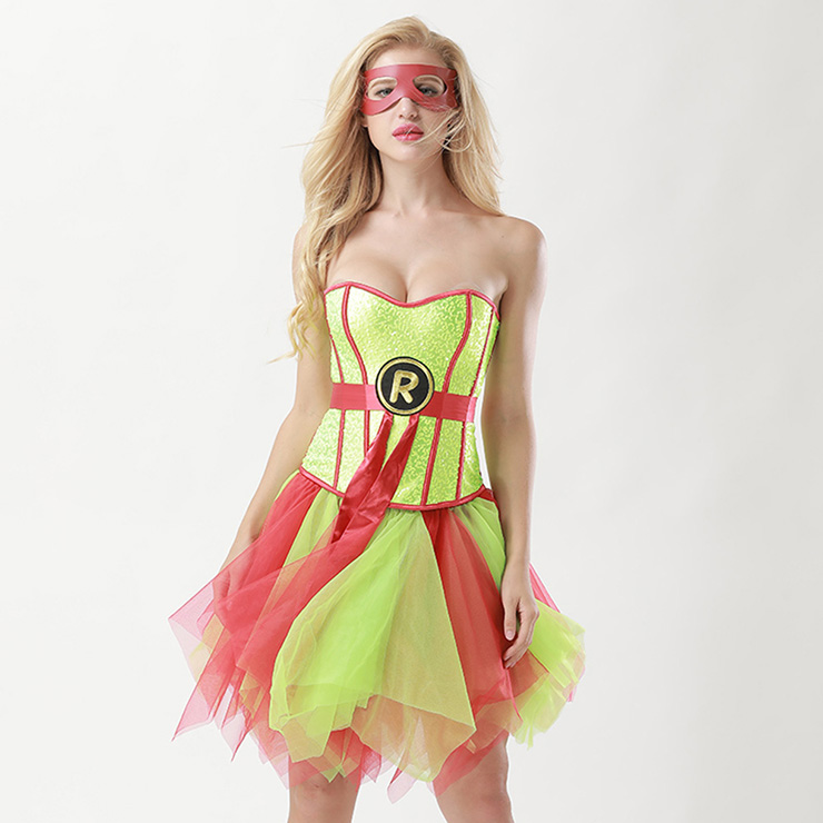 Women's 8 Plastic Boned Superhero Corset Tulle Petticoat Set Halloween Costume N15023