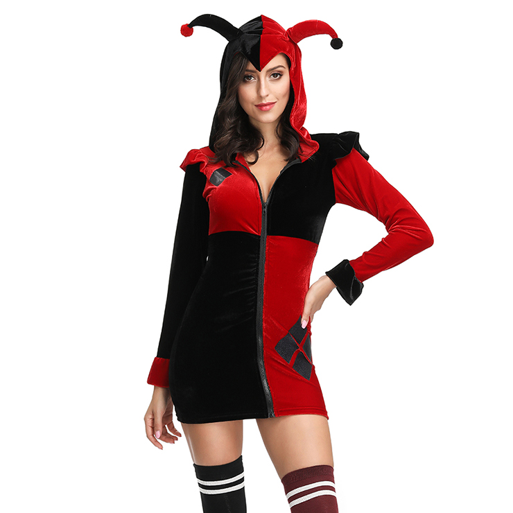 This Adult Joker Costume comes with a black and red matched mini hooded dre...