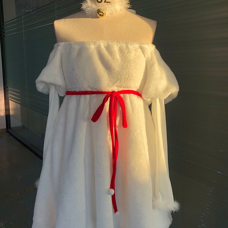 Ladies Christmas Dress Costume, Mrs Santa Clause Costume, Faux Fur Christmas Costume, Xmas Costume,Sweetheart Cutie White Velvet Christmas Miss Costume  #XT22544