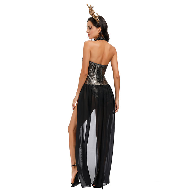 Hot Sale Halloween Costume,Black Halter Neck Costume, Cosplay Adult Halloween Costume,Women