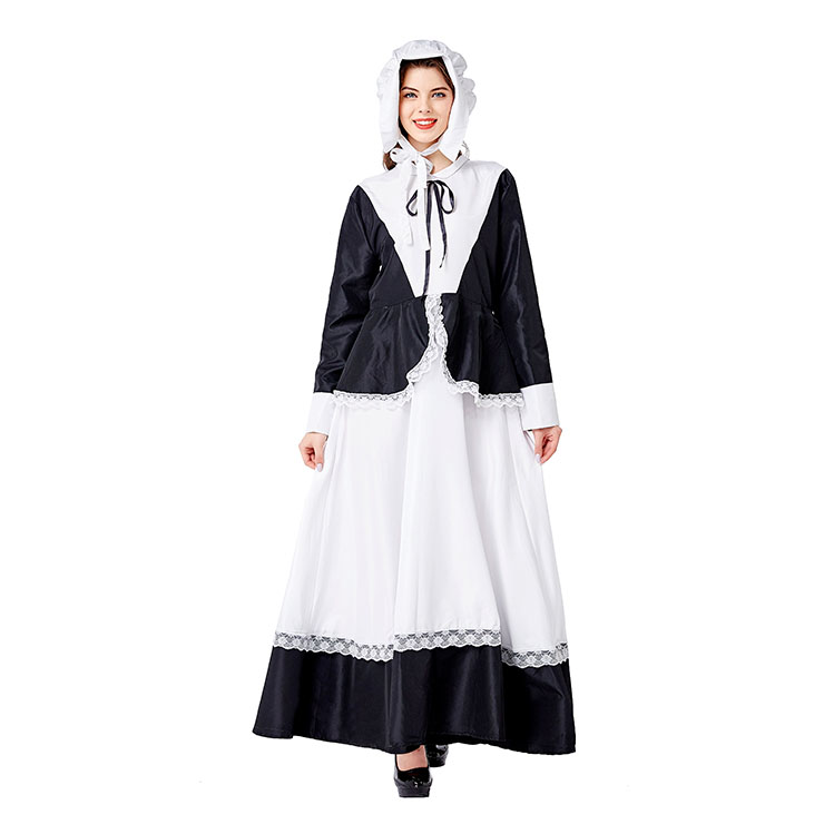 Traditional House Maid Costume, French Maide Costume, 2 Piece Maiden Cosplay Costume, Black and White Maid Costume, Halloween Maid Cosplay Adult Costume, Medieval Pastoral Outfit, #N20736