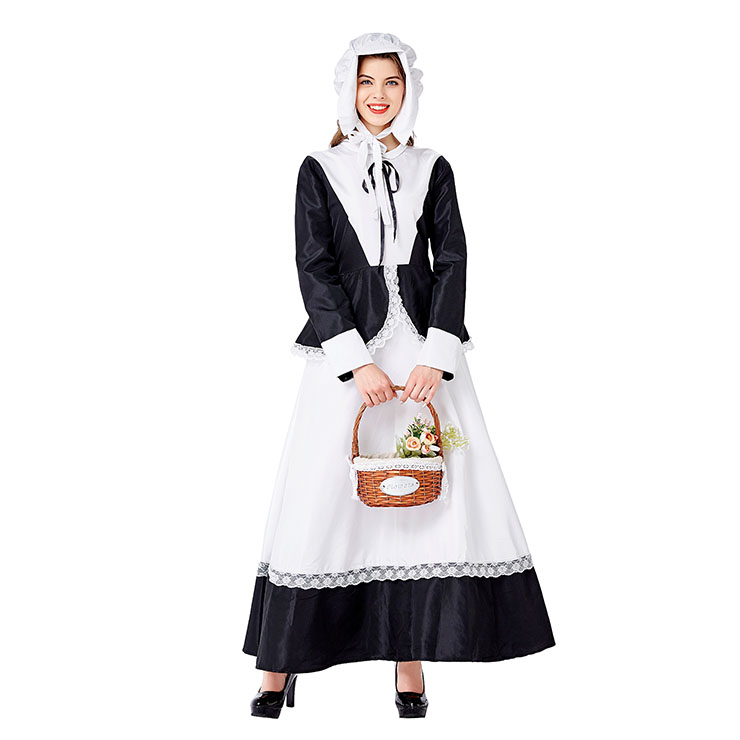 Traditional House Maid Costume, French Maide Costume, 2 Piece Maiden Cosplay Costume, Black and White Maid Costume, Halloween Maid Cosplay Adult Costume, Medieval Pastoral Outfit, #N20736