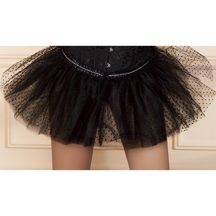 Women's Black Gothic Dot Print Tutu Skirt Petticoat HG1819