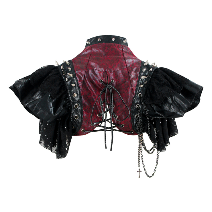 Gothic Black Leather Lace Cape Black Chain Steampunk Rivet and Cross ...