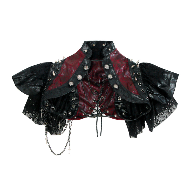 Gothic Black Leather Lace Cape Black Chain Steampunk Rivet and Cross ...