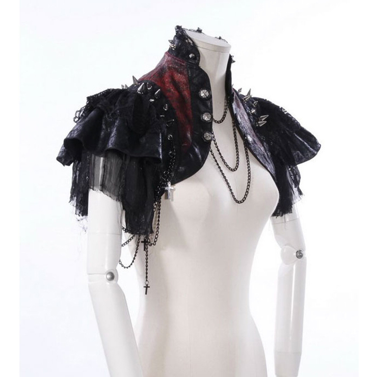 Gothic Black Leather Lace Cape Black Chain Steampunk Rivet and Cross ...