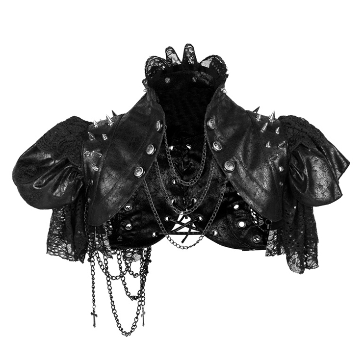 Gothic Black PU Leather Lace Cape Black Chain Steampunk Rivet and Cross ...