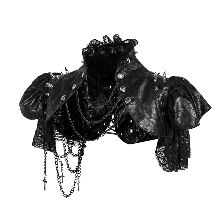 Gothic Black PU Leather Lace Cape Black Chain Steampunk Rivet and Cross ...