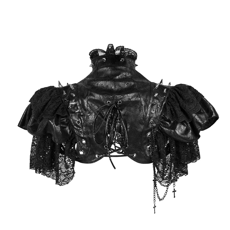 Gothic Black PU Leather Lace Cape Black Chain Steampunk Rivet and Cross ...