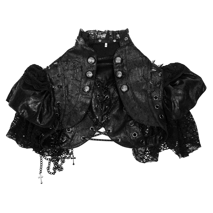 Gothic Black PU Leather Lace Cape Black Chain Steampunk Rivet and Cross ...