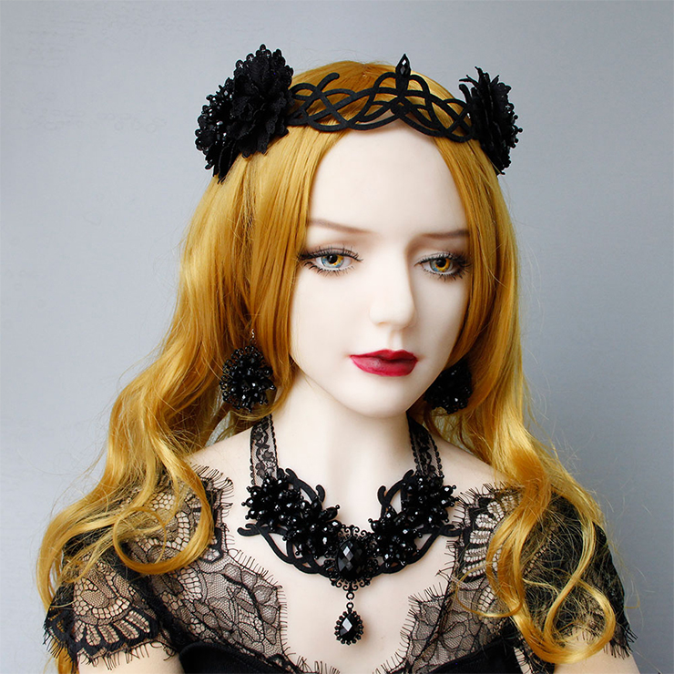 Vintage Style Black Gem Necklace, New Gothic Choker Necklace, Sexy Sheer Lace Choker, Sexy Lace Necklace, Cheap Floral Lace Chocker, Victorian Necklace for Women, Gothic Accessory, Sexy Lace Ornament, #J20106