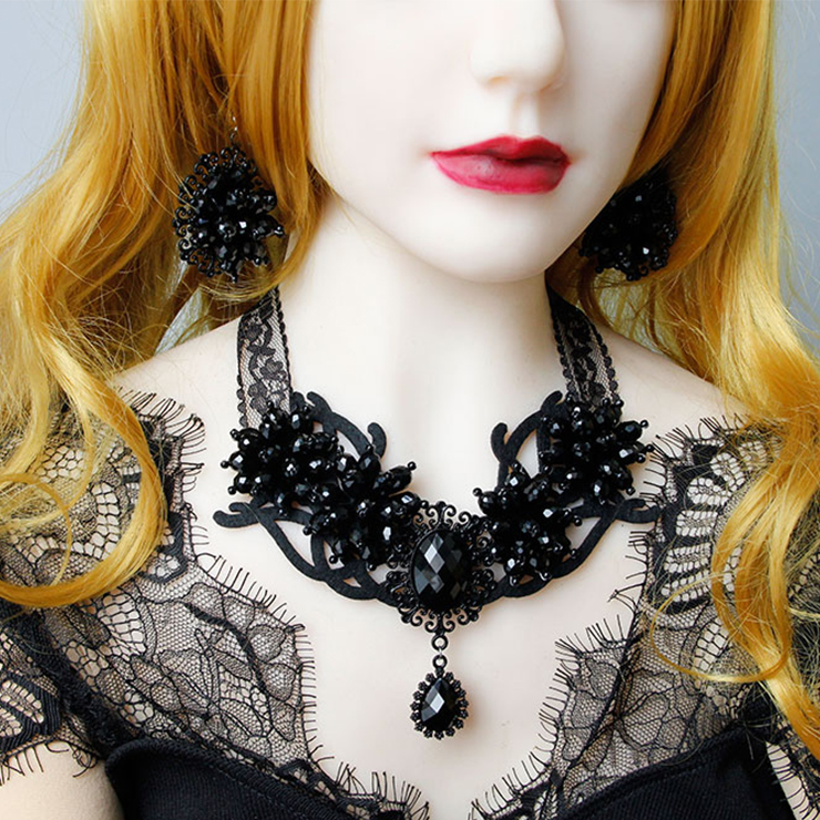 Vintage Style Black Gem Necklace, New Gothic Choker Necklace, Sexy Sheer Lace Choker, Sexy Lace Necklace, Cheap Floral Lace Chocker, Victorian Necklace for Women, Gothic Accessory, Sexy Lace Ornament, #J20106