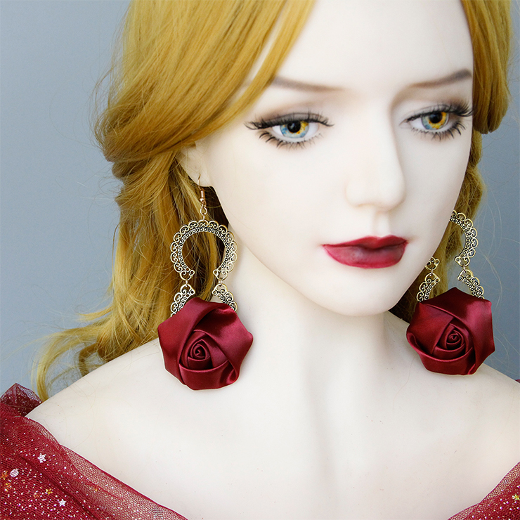 Retro Gothic Christmas Earrings, Gothic Style Dangler, Fashion Christmas Earrings, Vintage Eardrops, Casual Earrings, Victorian Gothic Red Rose Earrings, Fashion Earrings, #J19989