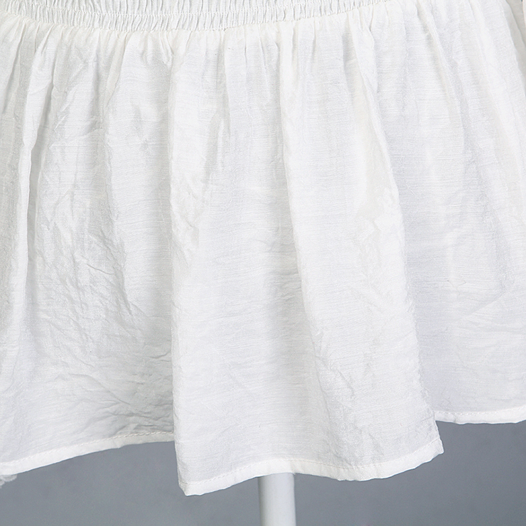 Elastic White Shirt, Cotton Shirt, Baby Doll Shirt, Lace Blouse, Crop Top, Victorian Blouse, Sexy Tonic, #N11850