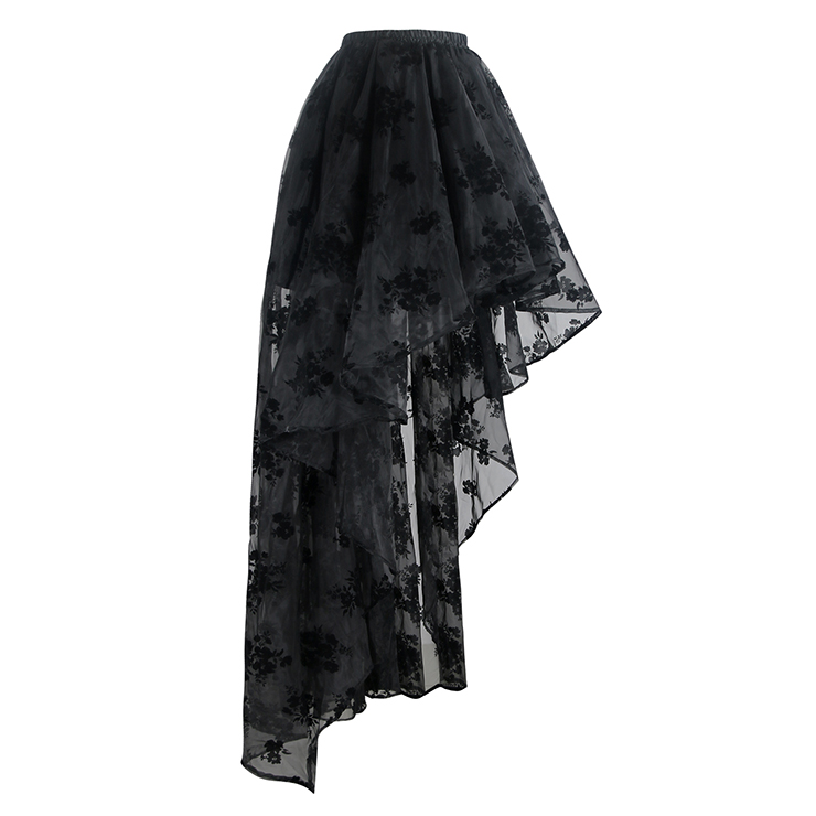 Victorian Gothic Black Elastic High-low Organza Skirt N14104