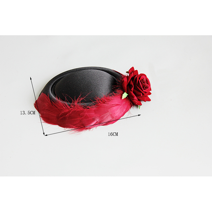 Retro Fancy  Felt Hat Hair Clip, Party Hairpin, Fashion Ball Hair Accessory, Fancy Victorian Style Fascinator Hair Clip, Vintage Red Rose Hairpin for Women, Gothic Style Hair Clip, #J18796