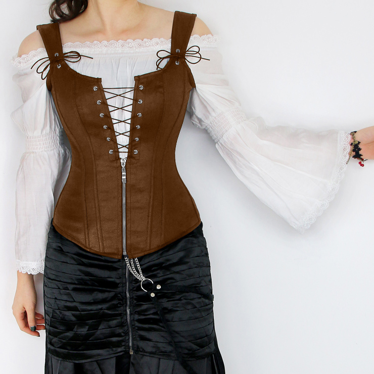 Steampunk Faux Vest Corset with Shirt, Sexy Corset Vest Crop Top Set for Women, Corset for Steampunk Costume, Women
