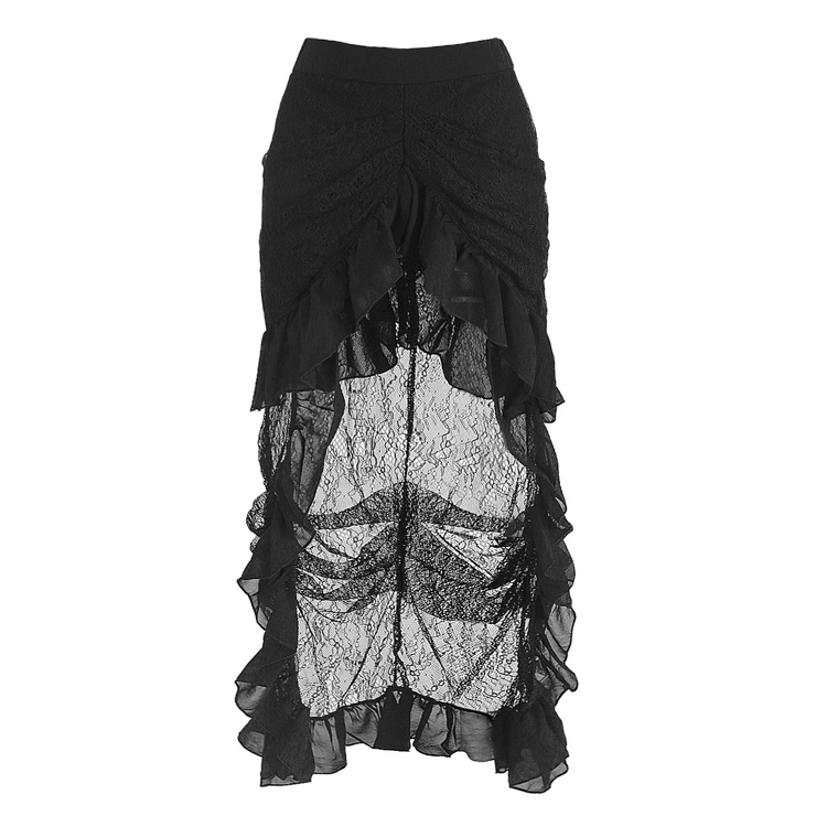 Victorian Steampunk Gothic Black Elastic Skirt N12871