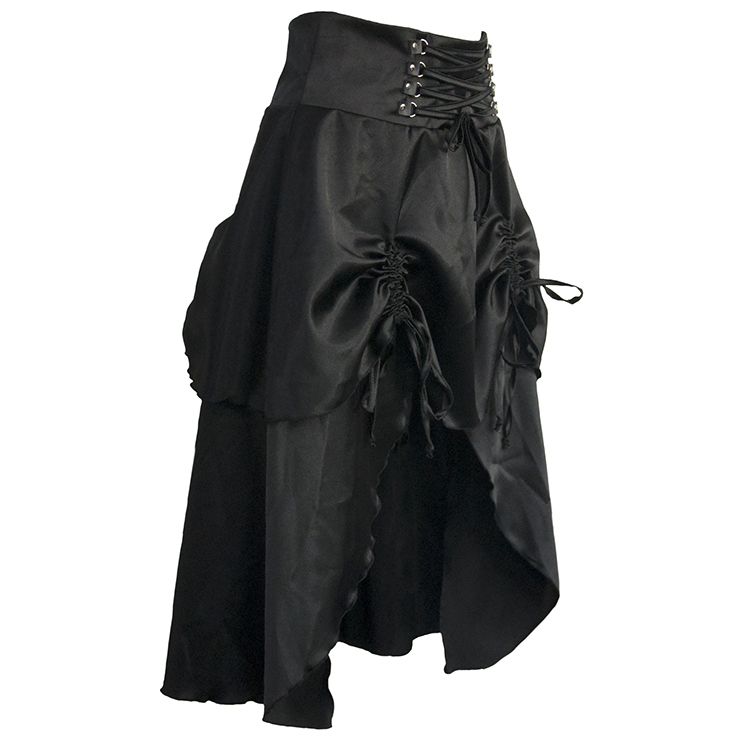 Steampunk Black Skirt, Satin Skirt for Women, Gothic Cosplay Skirt, Halloween Costume Skirt, Plus Size Skirt, Pirate Costume, #N11948