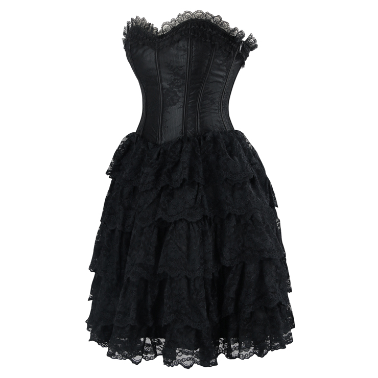 Victorian Elegant Sweetheart Neck Strapless Lace Overlay A-line Corset ...