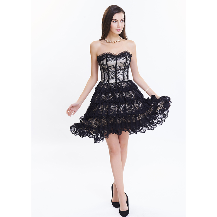 Victorian Elegant Sweetheart Neck Strapless Lace Overlay A-line Corset