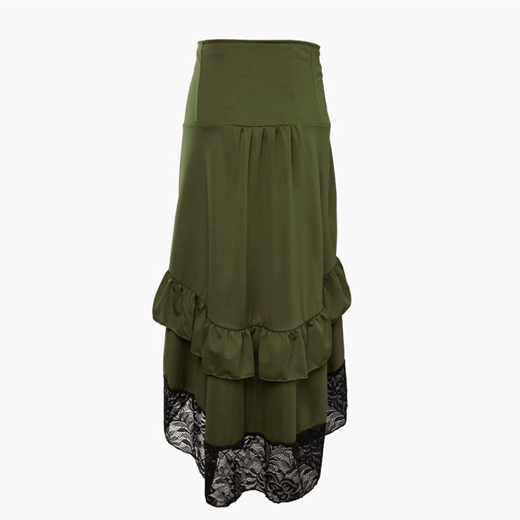 Gothic Party Army Green High-low Skirt, High Wiat Button Skirt for Women, Gothic Cosplay High-low Skirt, Halloween Costume Skirt, Plus Size Skirt, Vintage Gothic Pirate Costume, #N22487