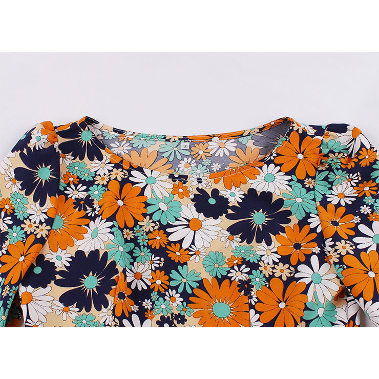 Sexy A-line Swing Dress, Fashion Dresses for Women, Cocktail Party Dress, Fashion Long Sleeve Swing Dresses, A-line Casul Dresses, Round Neck High Waist Dress, Printed A-Line Dress, #N20773