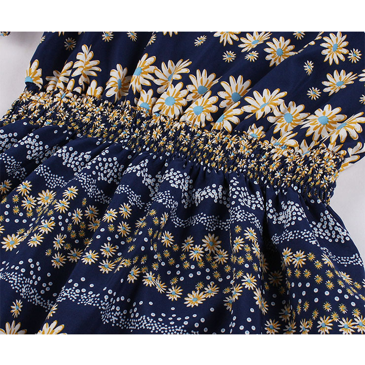 Sexy A-line Swing Dress, Fashion Dresses for Women, Cocktail Party Dress, Fashion Puff Sleeve Swing Dresses, A-line Casul Dresses, Round Neck Elastic Waist Dress, Printed A-Line Dress, #N20830