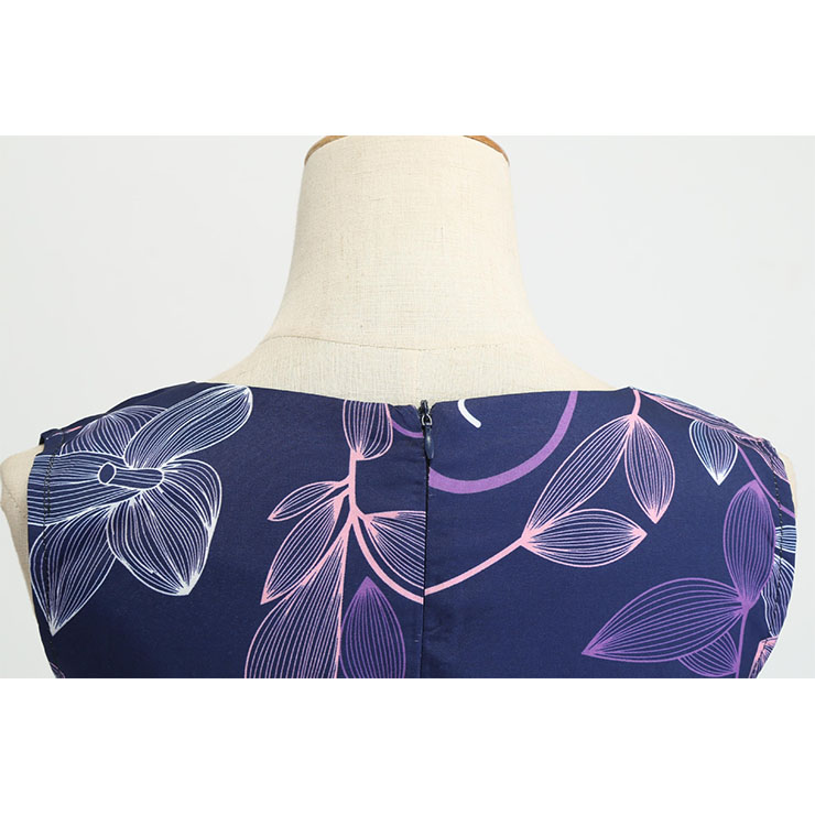 Vintage Dress for Women,Elegant Party Dress,Casual Midi Dress,Sexy Dresses for Women Cocktail Party,Sleeveless High Waist Swing Dress,Fashion Printed Dress,Round Neck Belt Big Swing Dress,#N20457