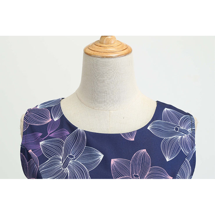 Vintage Dress for Women,Elegant Party Dress,Casual Midi Dress,Sexy Dresses for Women Cocktail Party,Sleeveless High Waist Swing Dress,Fashion Printed Dress,Round Neck Belt Big Swing Dress,#N20457