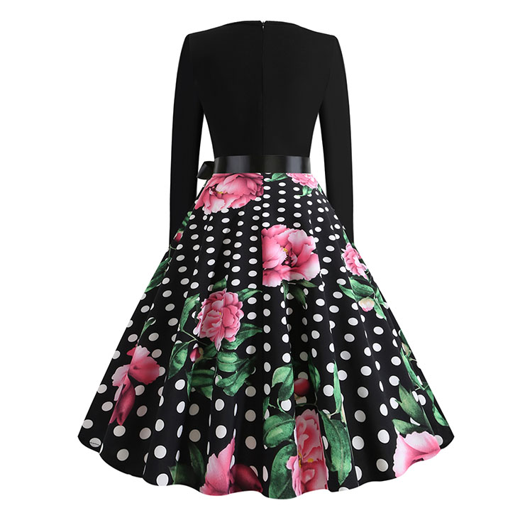 Casual Printed Spliced Midi Dress With Belt