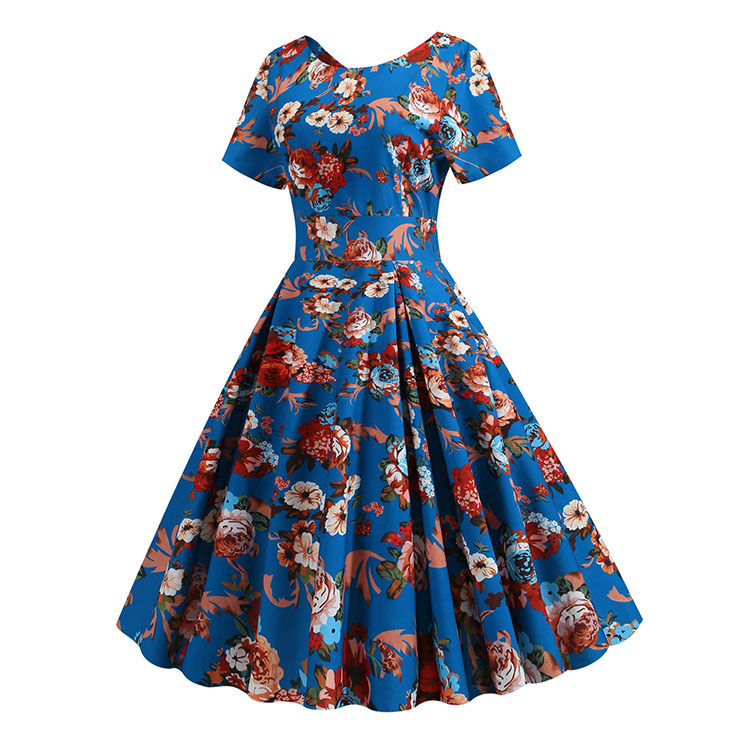 printed high waist and large swing evening dress