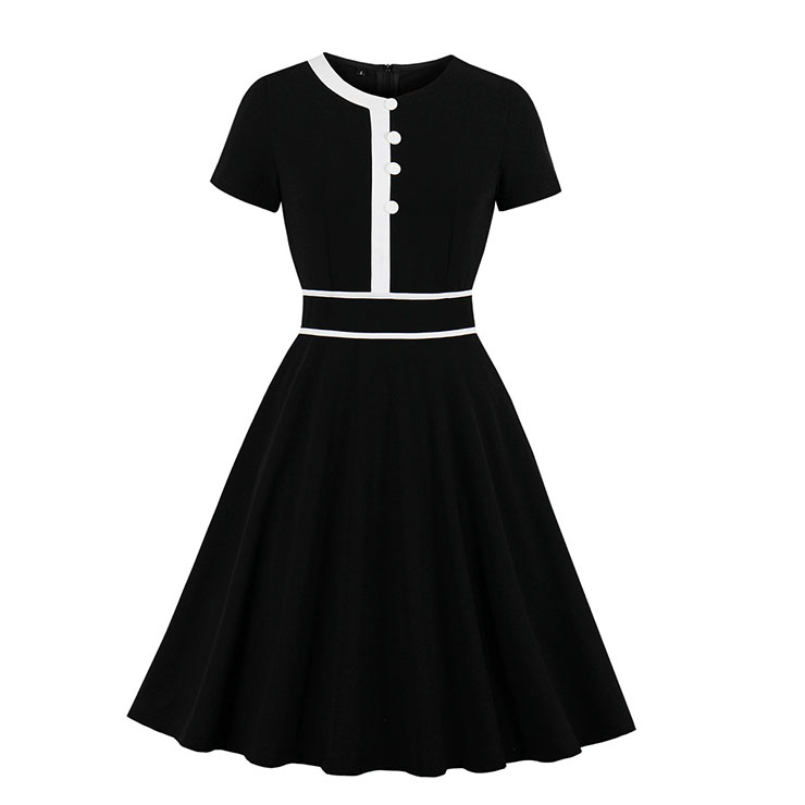 Vintage Black And White Round Neck Short Sleeve High Waist Fake