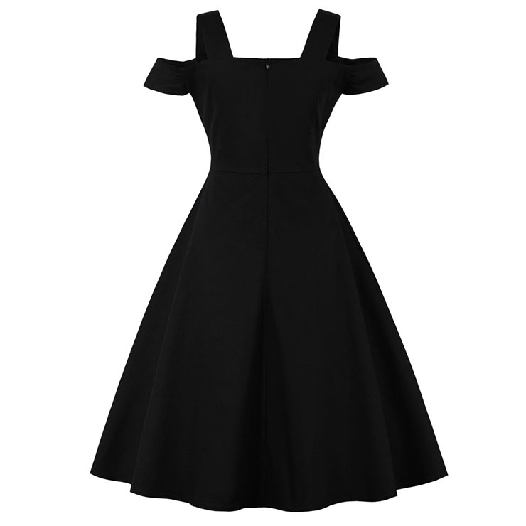 Vintage Dresses for Women, Sexy Dresses for Women Cocktail Party, Casual  Cold Shoulder Dress, 50s Black Swing Daily Dress,  Cold Shoulder Swing Party Dresses, #N15996