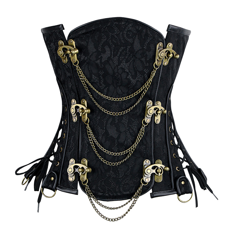 Vintage Black Jacquard Steel Boned Underbust Corset N10871