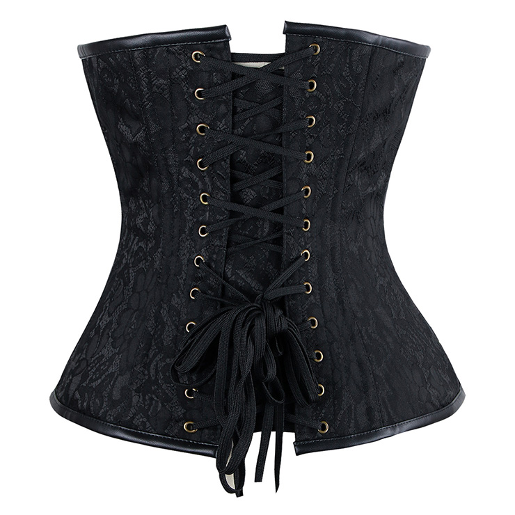 Sexy Black Underbust Corset, Steel Boned Corset, Cheap Waist Cincher Corset, Vintage Jacquard Underbust Corset, Steampunk Corset, Steel Boned Waist Cincher #N10871
