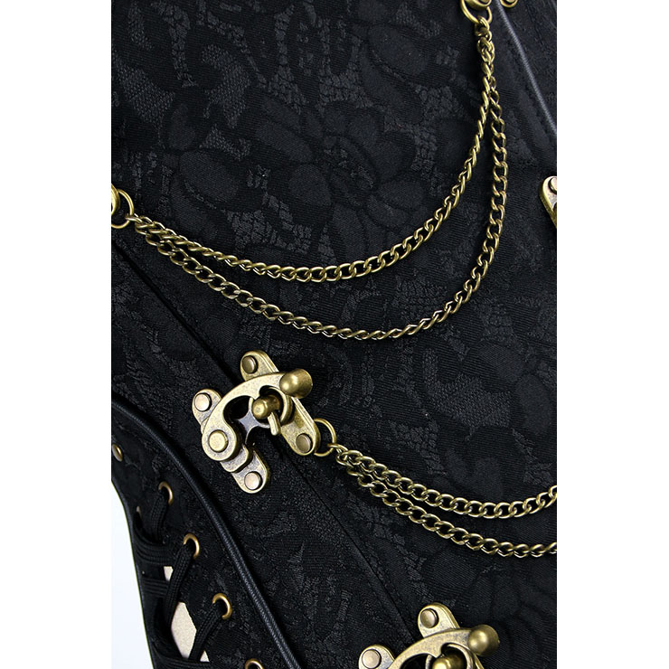 Sexy Black Underbust Corset, Steel Boned Corset, Cheap Waist Cincher Corset, Vintage Jacquard Underbust Corset, Steampunk Corset, Steel Boned Waist Cincher #N10871